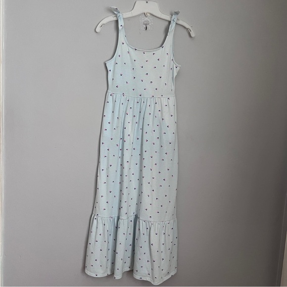 Cat & Jack Girls Size L (10/12) Blue w/Pink Rose Patterned Maxi Dress EUC - Picture 1 of 6